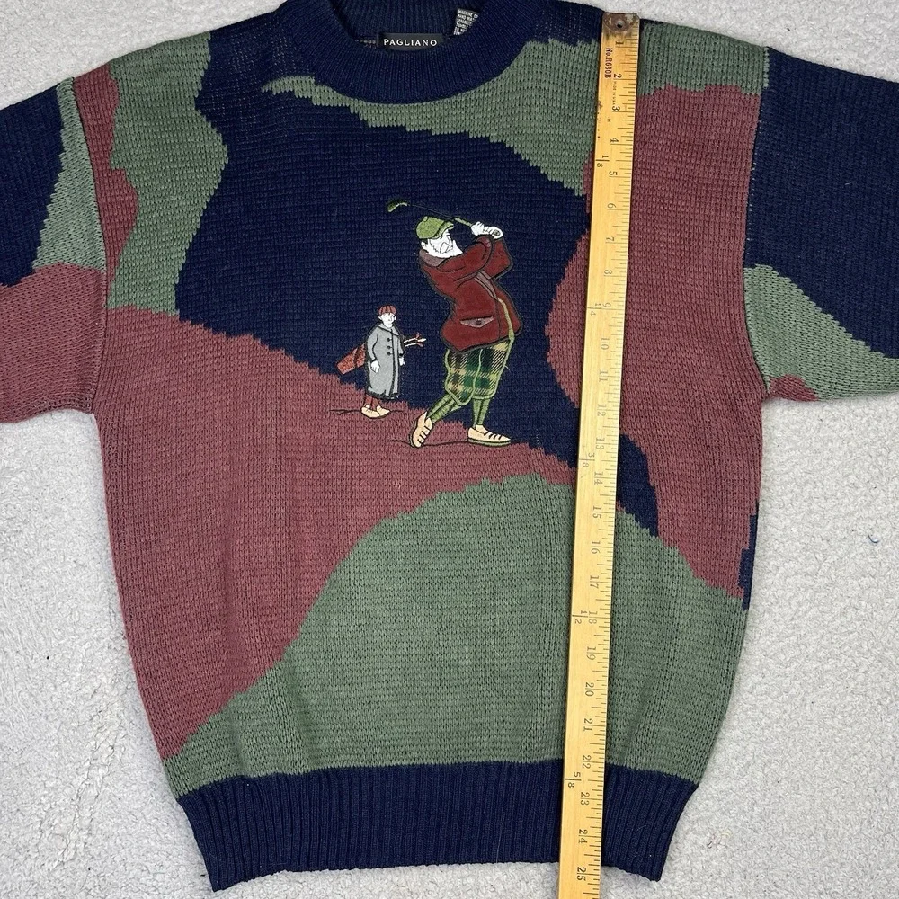 VTG 90s Golf Sweater Mens Medium Colorblock Embroidered Golfer Knit Pullover